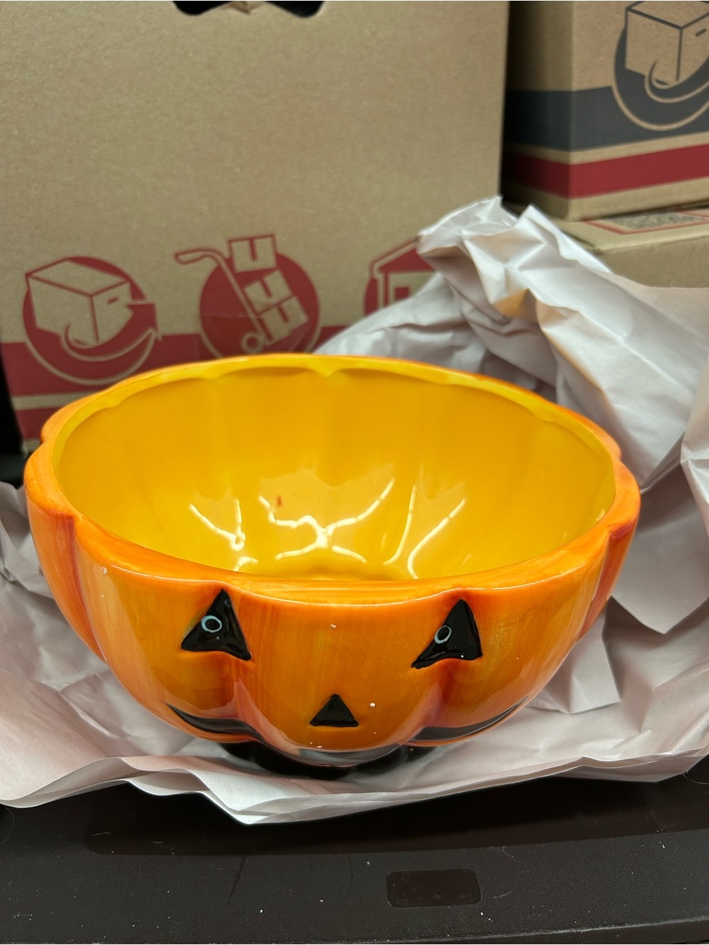 Ceramic Pumpkin Jack-O'-Lantern Bowl - Orange & Yellow